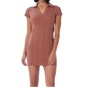 NWT LITA by Ciara REVOLVE Ribbed Preppy Collared Mini Dress in Cinnamon Sz M